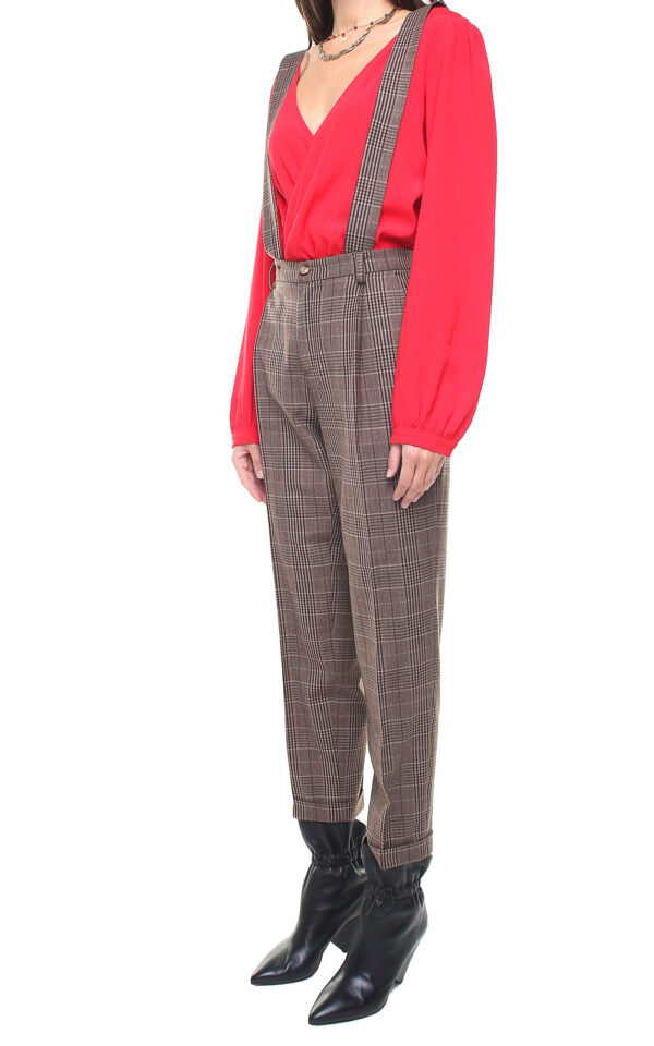 Jane trousers brown plaid w/ removable suspenders