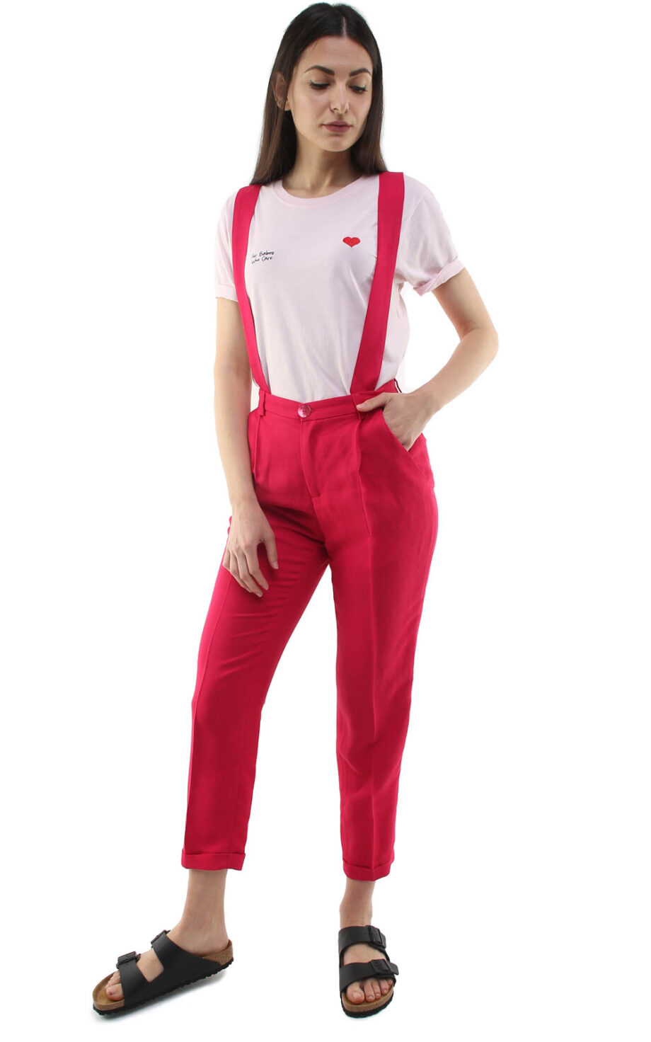 Jane trousers w/ removable suspenders strawberry pink